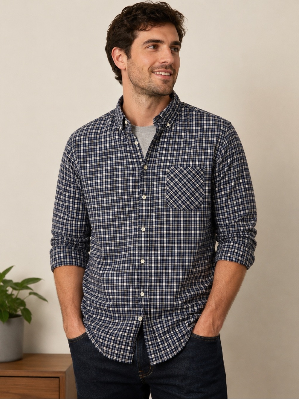 Original Penguin Navy Plaid Button Down XXL